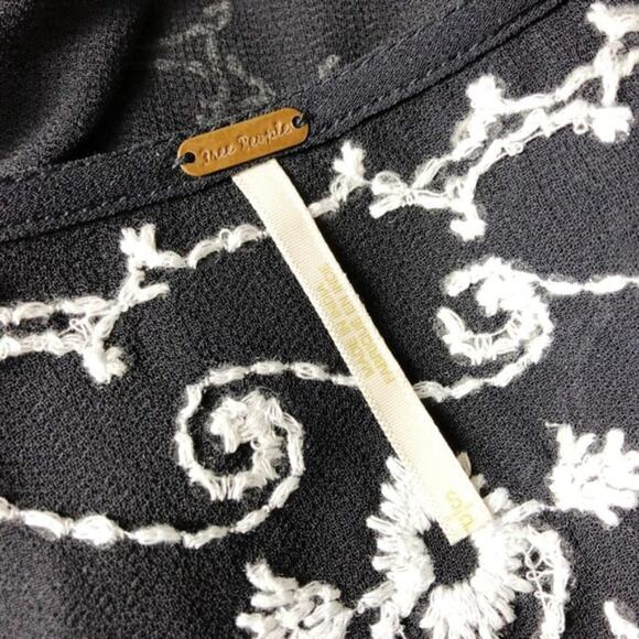 Free People Small Womens Black Sheer Embroidered Boho Blouse Top - Picture 5 of 6